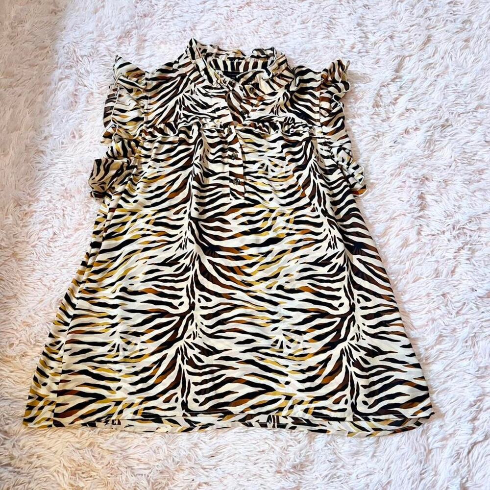 Zebra Animal Print Loud Bold Trashy Chic‎ Y2K Ruffle Front Sleeveless Blouse